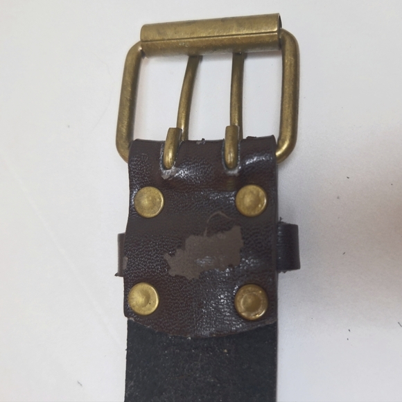 Buffalo genuine leather brown double hole steampunk grommet belt - Picture 5 of 7